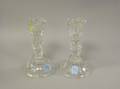 Pair of Sandwich Pressed Colorless Glass Candlesticks