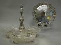 Silver Plated and Glass Tripart Server and a Footed Salver