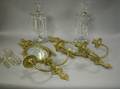 Pair of Neoclassicalstyle Mirrored Brass Wall Sconces and a Pair of Crystal Lustres