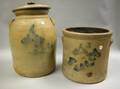 Two Cobalt Floral Decorated Stoneware Crocks