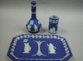 Wedgwood Dark Blue Jasper Tray Bottleform Vase and Brush Pot