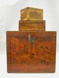 Maple Veneer Inlaid Document Box a Small Parquetry Box and a Chinese Penwork Decorated Storage Box