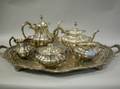 FivePiece Reed  Barton Sterling Silver Hampton Court Tea and Coffee Set and a Reed  Barton Silver Plated Winthrop Serving Tray
