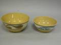 Two Cobalt and Sepia Seaweed Decorated Yellowware Bowls