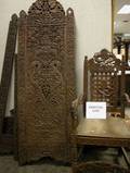 Pair of Chinese Carved Hardwood Armchairs and a FourPanel Carved Hardwood Floor Screen