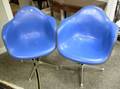 Pair of Eames Blue Upholstered Swivel Armchairs