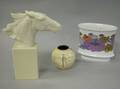 Rosenthal Porcelain Bust of a Horse Alain Le Foll Vase and a German Sgraffitto Decorated Glazed Redware Vase