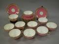 Set of Ten Cauldon Gilt and Pink Decorated Porcelain Teacups and Saucers