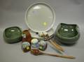 Eleven Pieces of Russel Wright Ceramic Dinnerware and a Pair of Graylor Pottery Shakers
