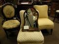 Pair of Late Victorian Upholstered Slipper Chairs a Louis XVI Style Mahogany Sheet Music Cabinet Mahogany Tea Cart Dressing Mirror