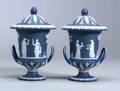 Pair of Wedgwood Dark Blue Jasper Dip Vases and Covers