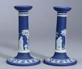 Pair of Wedgwood Dark Blue Jasper Dip Candlesticks
