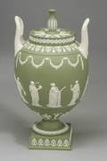 Modern Wedgwood Solid Green Jasper Two Handled Vase and Cover