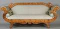 Biedermeier Carved Flame Birch and Maple Settee