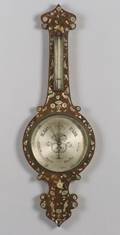 AngloIndian Rosewood Mother of Pearl Abalone and Brass Inlaid Barometer