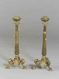 Pair of Empire Revival Patinated Bronze Candlesticks
