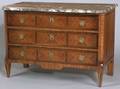 Louis XVXVI Fruitwood and Ebony Inlaid Tulipwood Marbletop Commode