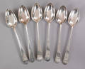 Set of six American bright cut silver serving spoons ca 1795