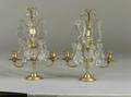 Pair of Baccarat Glass and Bronze Two Light Mantel Lustres