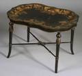 Tole Empire Revival Black and Gold Painted Tray on Stand