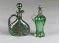 Two American Green Glass and Sterling Overlay Vessels
