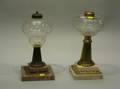 Two Glass Fluid Lamps with Marble Bases