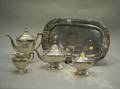 FourPiece Sterling Silver Tea Service and a Silver Plated Platter