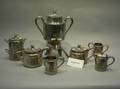 SevenPiece Wilcox Silver Plated Tea and Coffee Service Aesthetic Basket and Two Moustache Cups and Saucers
