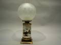 Rare Painted Sandwich Glass Oil Lamp with Original Shade
