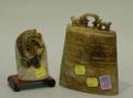 Asian Carved Jade Bell and a TwoColored Jade Chop