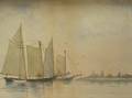 Framed Watercolor Sailing Ships