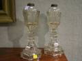 Pair of Sandwich Colorless Pressed Glass Gothic Pattern Whale Oil Lamps