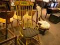 Yellow Painted Boston Rocker and a Giltmetal Mounted Fruitwood Lazy Susan