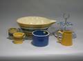 Large Yellowware Mixing Bowl four Assorted CeramicItems and a Tiered Pas