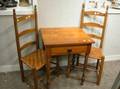 Two Maple Ladderback Chairs and a Cherry OneDrawer Stand