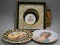 Two Handpainted Ceramic Portrait Plates and a Capo di Monte Ceramic Plaque with Nymphs