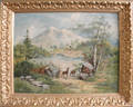 Oil on canvas western landscape with an Indian encampment