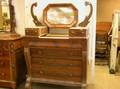 Empire White Marbletop Mahogany Veneer Dresser with Mirror