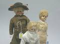 Three Small Dressed Wax over Papier Mache Lady Dolls