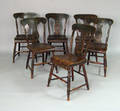 Set of six New England painted plank seat chairs