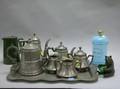 Wallace Pewter Coffee and Tea Service Pewter Mounted Pitcher Bear Salt Art Nouveau Canister Set and a Bristol Glass Apothecary Jar