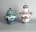Chinese porcelain ginger jar together with a five color covered urn
