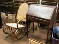 Ladys Mahogany Slantlid Writing Desk and Caned Bentwood Rocker