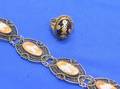 Silver Filigree and Cameo Bracelet and a Cabochon Ring