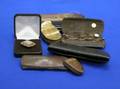 Two Silver Mounted Wooden Canes Five Pairs of Cased Glasses Brass Snuff and a Memorial Hair Brooch