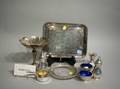 Group of Fourteen Sterling Silver Plated and Glass Table Articles