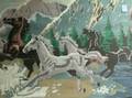 Framed Needlepoint Panel Depicting Horses in a Mountain Landscape