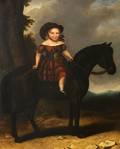 AngloAmerican School 19th Century Portrait of a Child Astride a Black Pony
