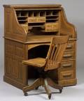 Small Early 20th Century Oak Rolltop Desk and Swivel Desk Chair