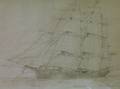 Framed Graphite Sketch of a ThreeMasted Ship